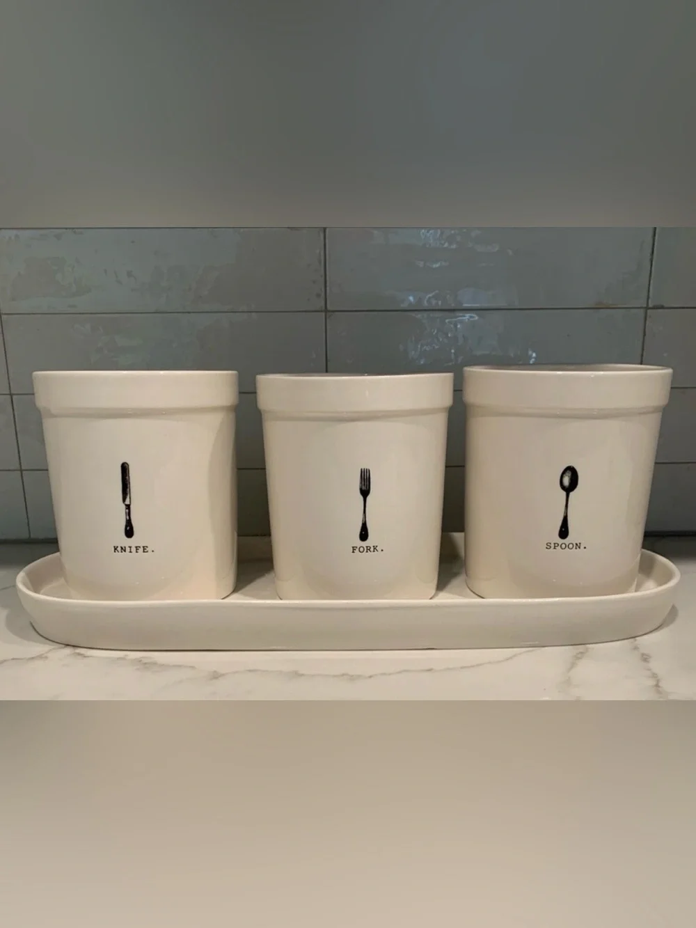 💙Rae Dunn Icon Collection Utensil Holder with Tray Set ⭐️RETIRED⭐️